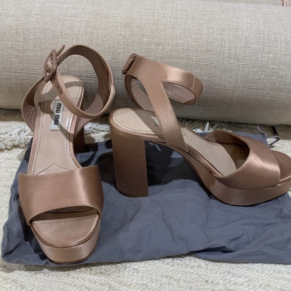 MIU MIU Satin Platform Sandals Pink 37 EU/6.5 US - Picture 2 of 5